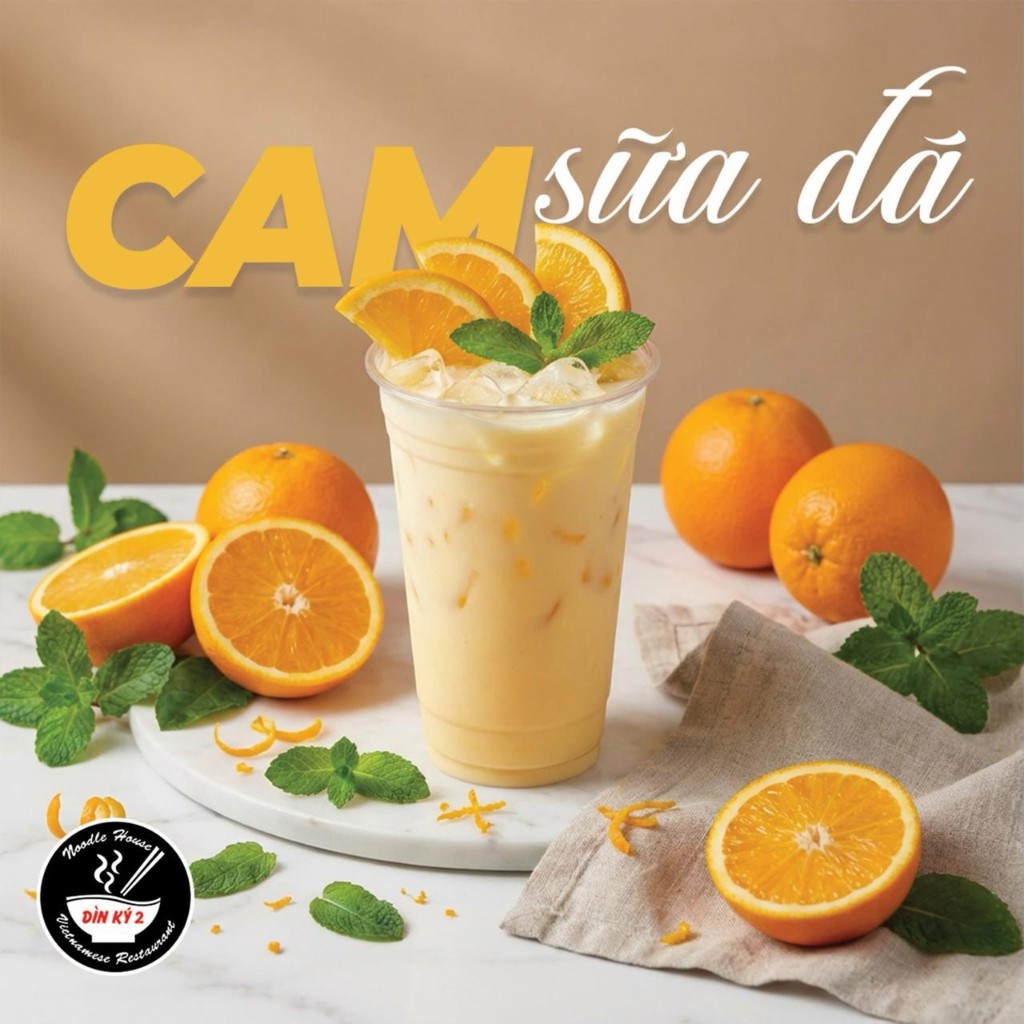 Cam Sữa Đá — iced orange milk with fresh orange and mint, Dìn Ký 2